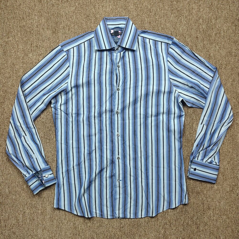 VINTAGE BANANA REPUBLIC Shirt Men's M Blue Striped Button Up Long Sleeve Cotton
